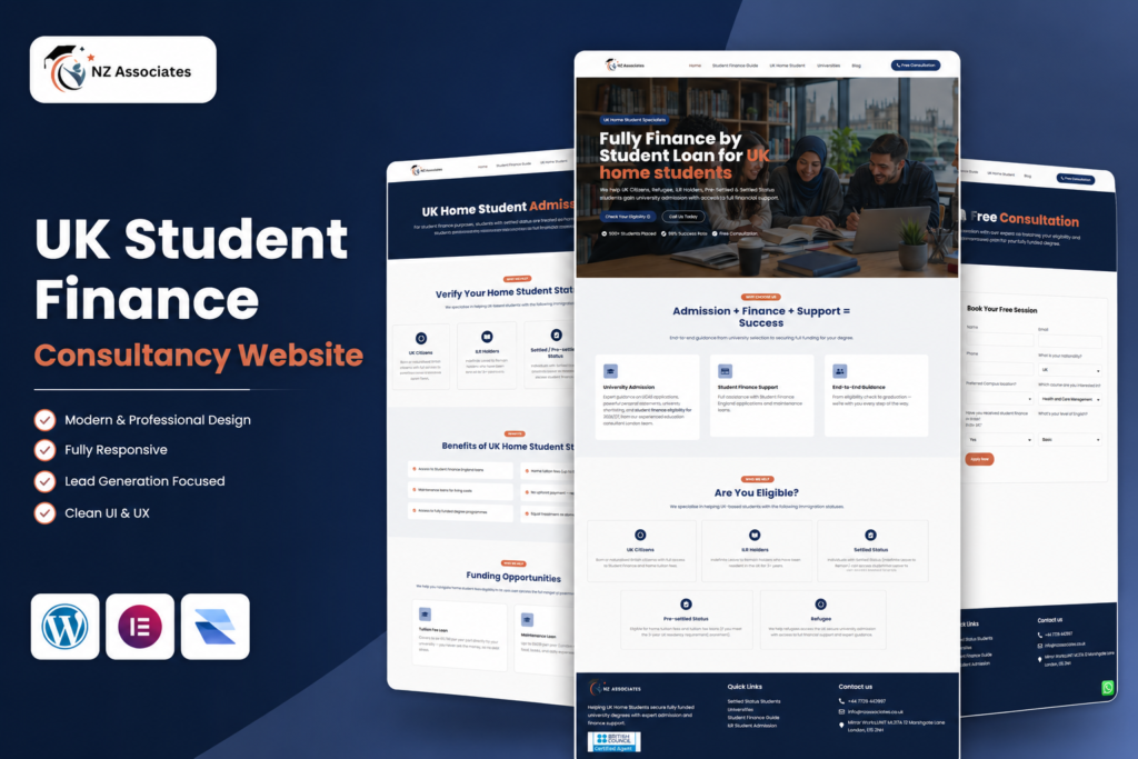 UK Student Finance & University Admissions Website – NZ Associates website design by Mustafez